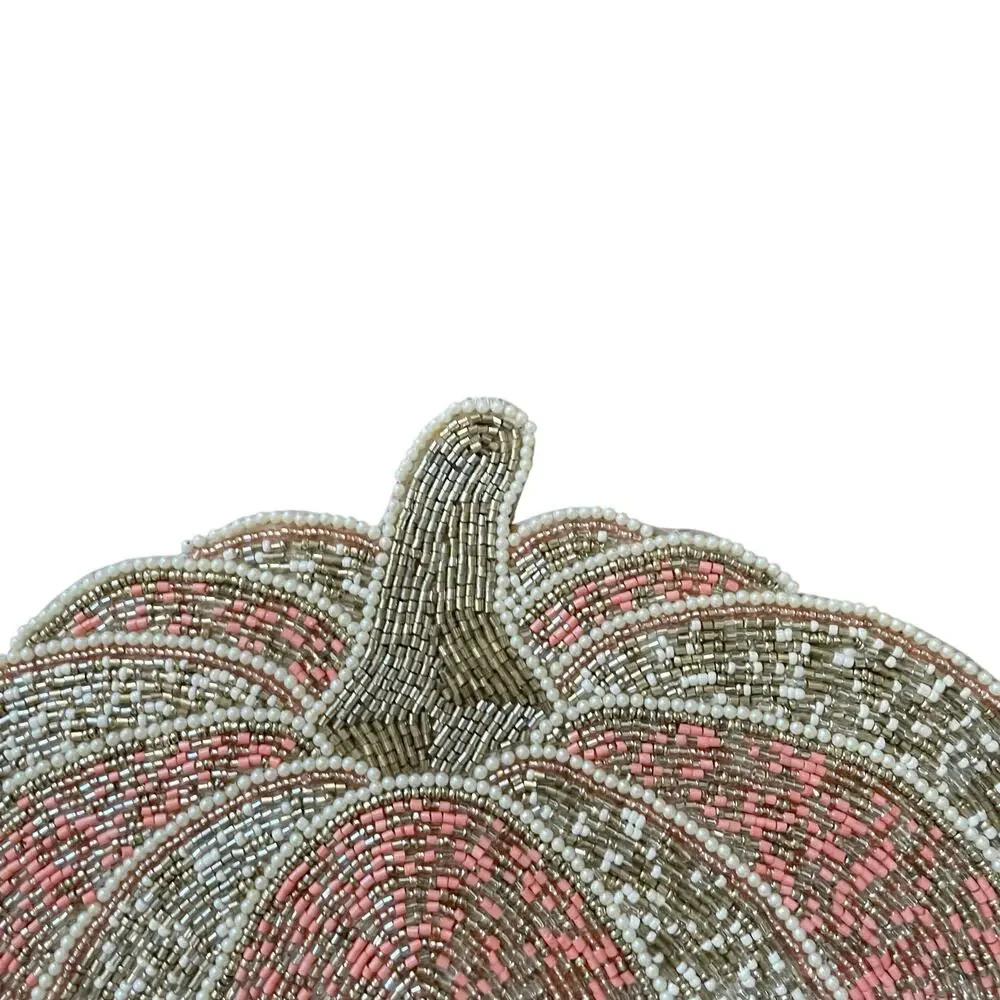 Tahari PINK PUMPKIN Beaded Placemat Charger 15in Gold Silver Holiday Glam NEW